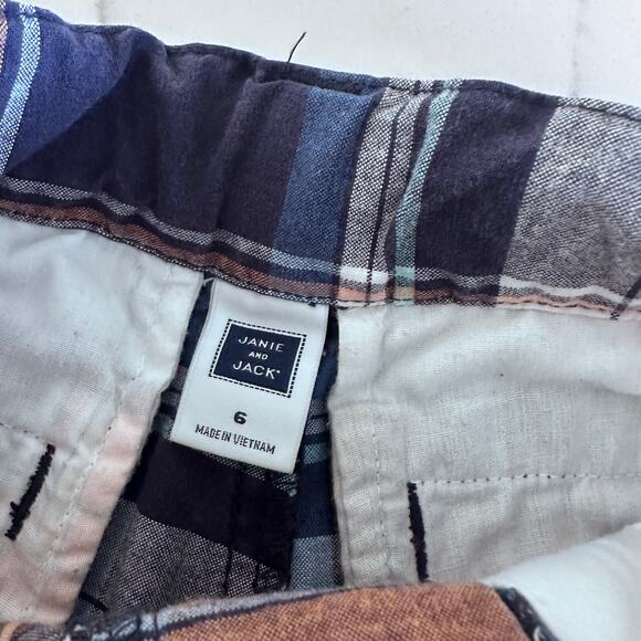 Janie and Jack Plaid Chino Shorts - Orange & Blue - Size 6 - Picture 4 of 6